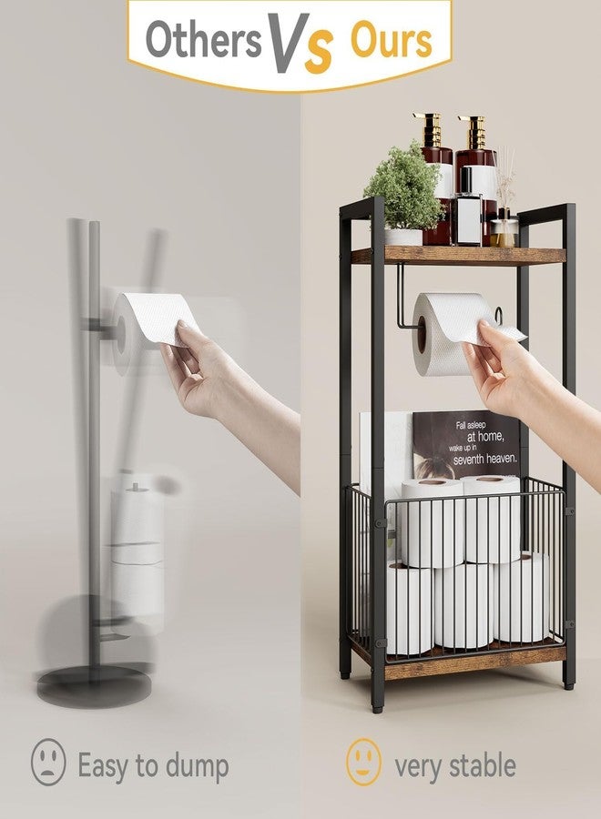 OGFC 58511 Freestanding Toilet Paper Holder Stand with Storage Shelf,Bathroom Toilet Tissue Roll Dispenser with Extra Space for Rolls, Magazines, Wet Wipes Brown - Image 3